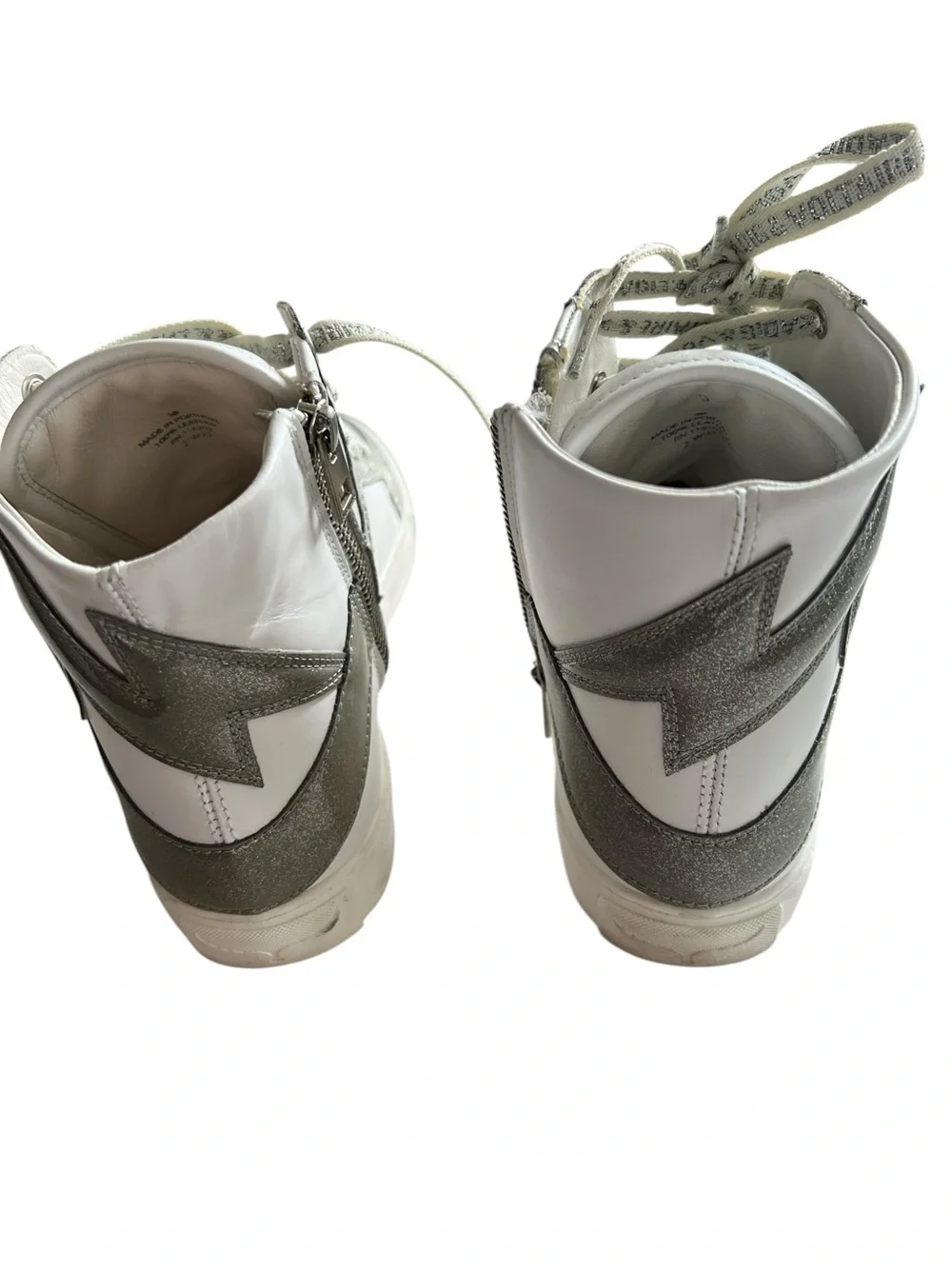 Zadig & Voltaire High Flash Infinity Leather Sneakers White Silver Glitter EU 38 - Picture 4 of 13